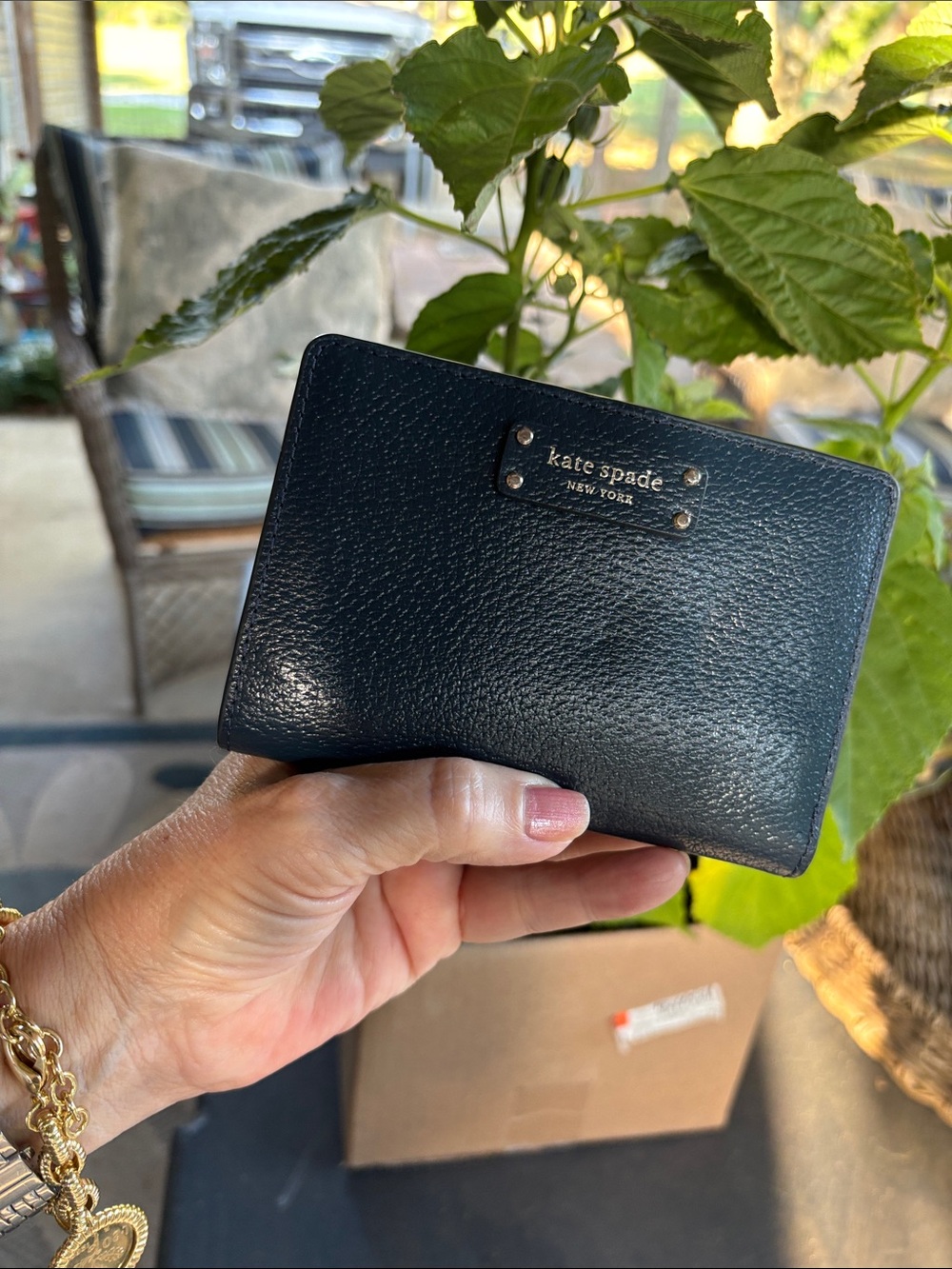 kate spade blue leather bifold wallet